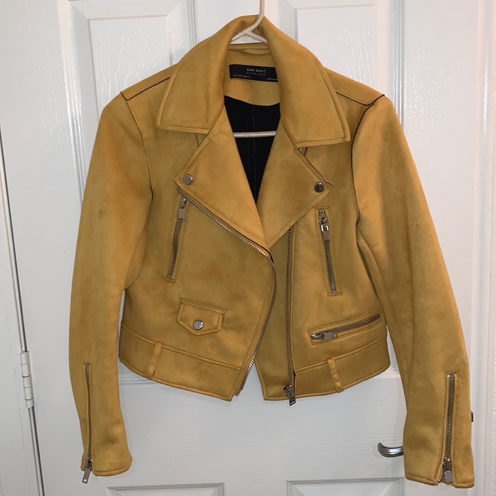 Zara mustard yellow suede Moto jacket